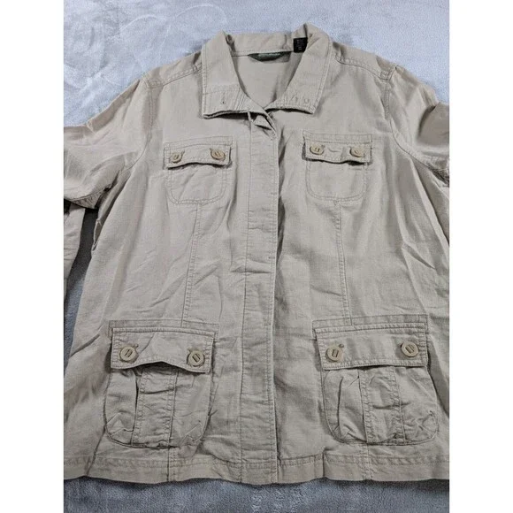 Eddie Bauer Safari Jacket Women’s XXL Khaki Linen Blend Utility Outdoors - Picture 5 of 10
